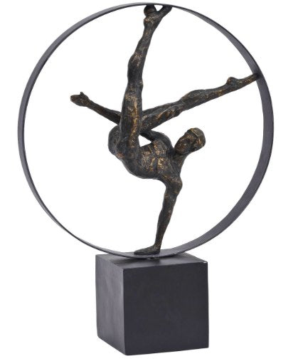 Libra Antique Bronze Male Gymnast In Hoop