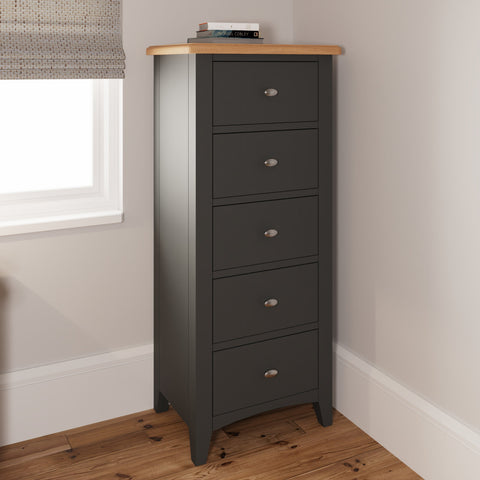 Hastings Grey 5 Drawer Narrow Chest Of Drawers