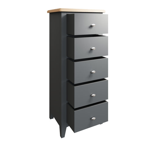 Hastings Grey 5 Drawer Narrow Chest Of Drawers