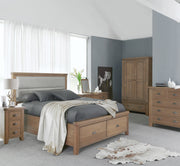 Concepts Rye Oak Bed with Fabric Headboard and Drawer Footboard Set